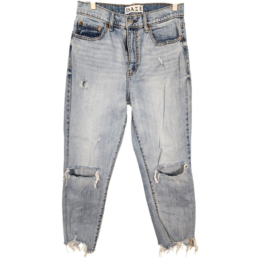 DAZE‎ Jeans Women 27 Light Wash Distressed High Waist Stretch Raw Hem Ripped
